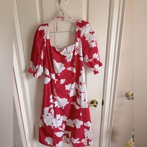 EShakti cottagecore cotton poplin magenta and white floral midi dress - Size 10